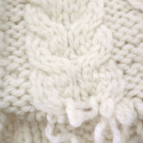 "Women's" 80's～ Matt Andrews "Cut Off" Wool Aran Sweater Ivory ITALY製