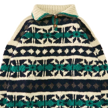 "Good Color" Hand Knit Wool Jacquard Sweater Lサイズ ECUADOR製
