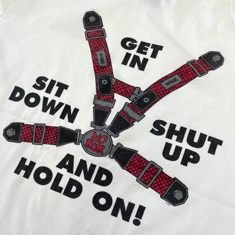90's NO FEAR "SIT DOWN SHUT UP" 両面 Tシャツ Lサイズ USA製