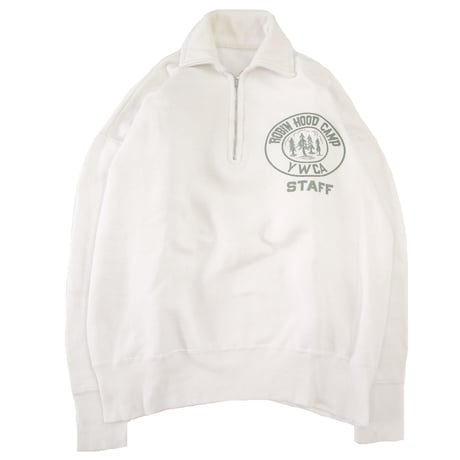 60's unknown "ROBIN HOOD CAMP YWCA" 染み込み プリント ハーフジップ スウェット