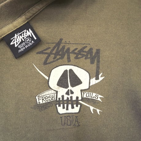80's～90's OLD STUSSY 黒タグ "SKULL SURF" LS Tシャツ Mサイズ USA製