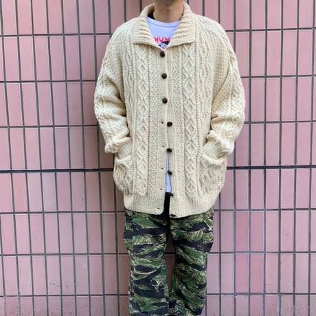 "Big Size" 70's～80's BLARNEY Wool Aran Cardigan Sweater