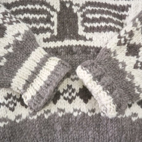 80's～ unknown "Thunderbird" Wool Cowichan Sweater Ivory×Brown
