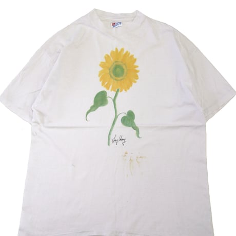 ～90's Hanes "Sun Flower" 染み込み プリント Tシャツ XLサイズ USA製