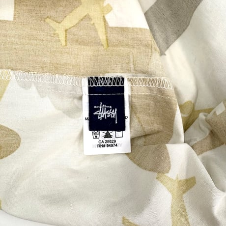 90's OLD STUSSY "Plane Pattern" Cotton Shirt Mサイズ USA製