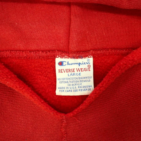 90's CHAMPION RW SWEAT PARKA "Back Script Print" Red Lサイズ USA製