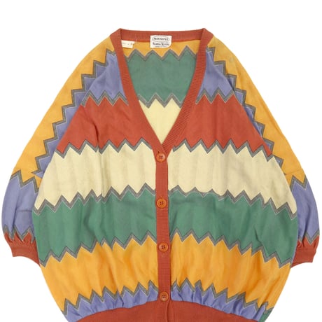 "Women's" MISSONI 幾何柄ボーダー サマーニット カーディガン Lサイズ ITALY製
