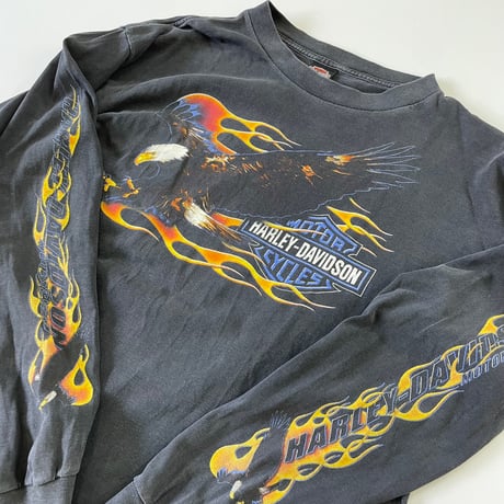 "Black Fade" 90's Harley Davidson "4面" LS Tシャツ XLサイズ USA製