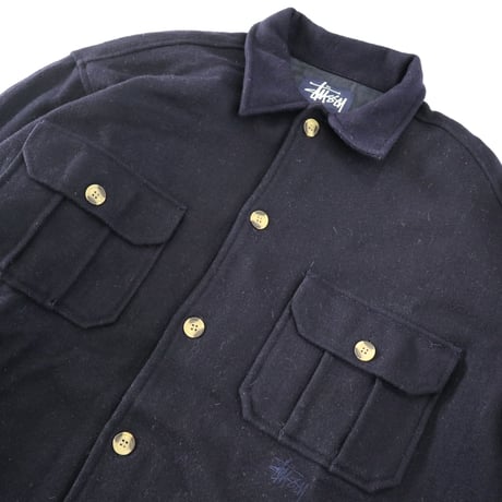 90's～ OLD STUSSY CPO Wool Shirt Jacket Navy Lサイズ