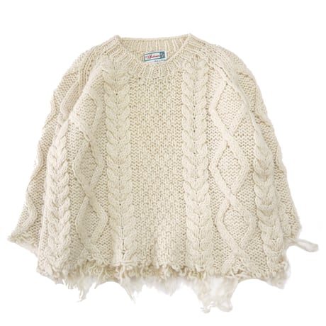 "Women's" 80's～ Matt Andrews "Cut Off" Wool Aran Sweater Ivory ITALY製