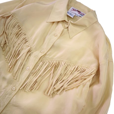 80's～90's Shangrila SILKS シルク ウエスタン シャツ Light Yellow Sサイズ