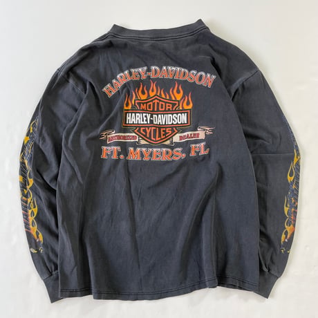 "Black Fade" 90's Harley Davidson "4面" LS Tシャツ XLサイズ USA製