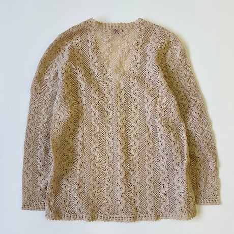 "Women's" 70's 精三巧制 "Hand Made" Crochet Cotton Cardigan XLサイズ