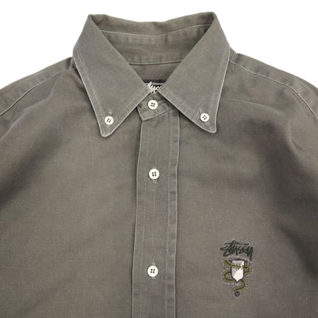 80's OLD STUSSY コットン ボタンダウンシャツ Charcoal Mサイズ USA製