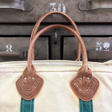 80's～90's L.L. Bean "1色タグ" "Leather Handle" "Zip Top" BOAT AND TOTE Canvas Bag