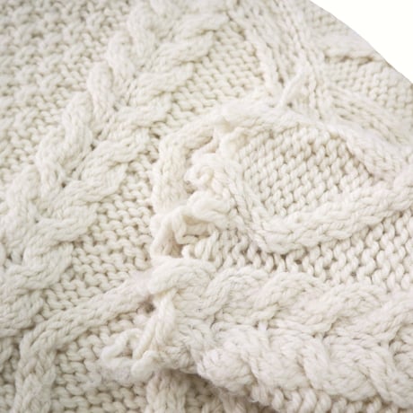 "Women's" 80's～ Matt Andrews "Cut Off" Wool Aran Sweater Ivory ITALY製