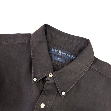 90's Ralph Lauren "BLAIRE" "Black Fade" Linen BD Shirt XLサイズ