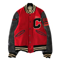60's BUTWIN Wool×Leather Varsity Jacket Red×Black 38サイズ