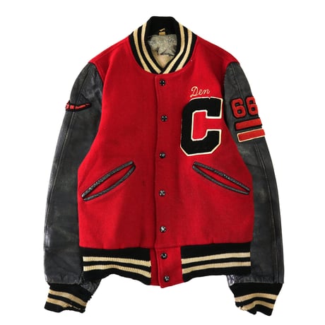 60's BUTWIN Wool×Leather Varsity Jacket Red×Black 38サイズ