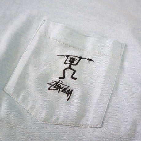 80's OLD STUSSY "Shadow Man" 刺繍 ポケット Tシャツ Lサイズ USA製