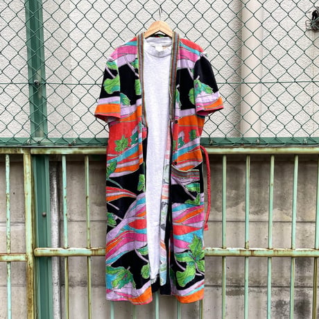 "Women's" ～70's Botio Floral Pattern Pile Gown ITALY製