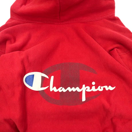 90's CHAMPION RW SWEAT PARKA "Back Script Print" Red Lサイズ USA製