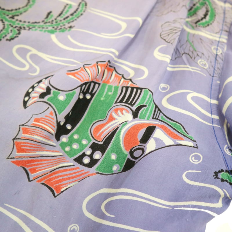 【ヴィンテージ】 聖林公司 激レア アロハ オープンカラー レーヨン 総柄 和柄 セール】レーヨン 総柄 オープンカラー アロハシャツ 開襟シャツ