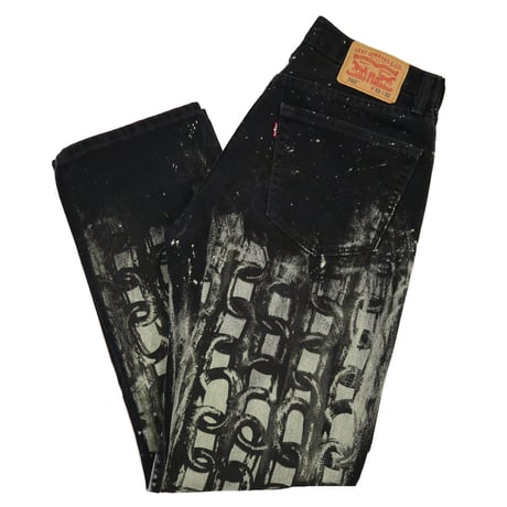 00's Levi's 505 "Silk Print" "Super Black" Denim Pants 33×32