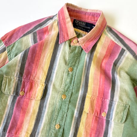 ～90's Polo Ralph Lauren "Native Stripe" Cotton LS Shirt Mサイズ USA製