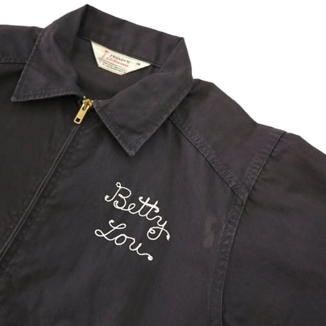 "Women's" 60's PENNYS "Black" "Chain Stitch" Drizzler Jacket 14サイズ