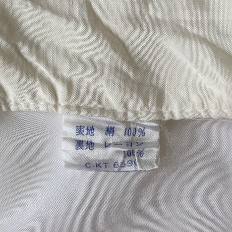 'Unisex' 80's～ "花" スーベニア 刺繍 ロング チャイナ ガウン SILK100% White