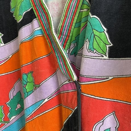 "Women's" ～70's Botio Floral Pattern Pile Gown ITALY製