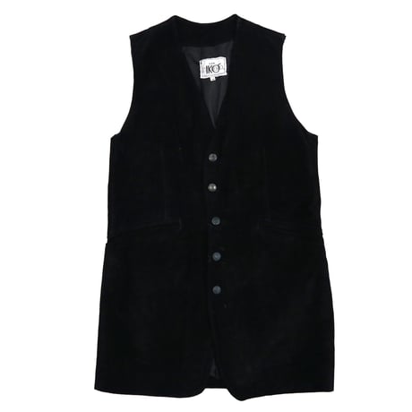 "Women's" 80's～ EURO スウェード レザー ロング ベスト BLACK 44サイズ ITALY製