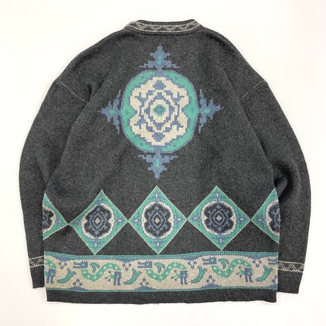 90's～ RED PINK Wool Jacquard Ski Sweater XLサイズ