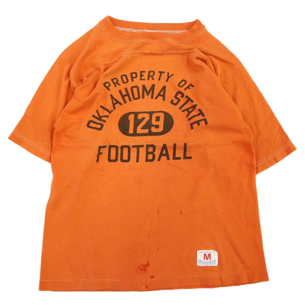 70's CHAMPION バータグ 4段 染み込み プリント フットボール Tシャツ Mサイズ USA製