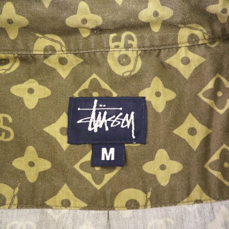 90's OLD STUSSY "モノグラム" 総柄 半袖 シャツ Mサイズ USA製