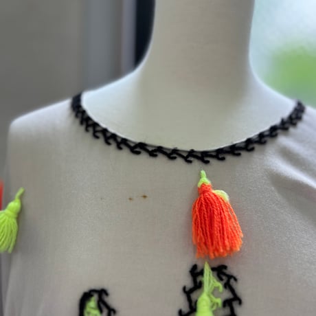 Ethnic Neon Color Tassel Cotton Long One Piece