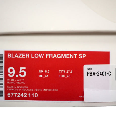 箱 タグ付き NIKE BLAZER LOW "FRAGMENT" 27.5cm
