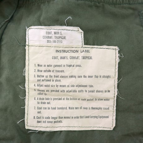 60's US ARMY "Non Rip" "3rd" Jungle Fatigue Jacket Small Regular