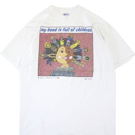 80's～ Hanes "my head is full of children ☯" プリント Tシャツ XLサイズ USA製