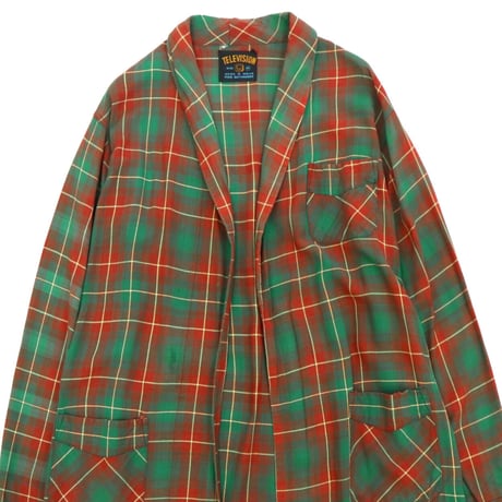 70's～80's レーヨン オンブレ チェック ロング ガウンシャツ Mサイズ
