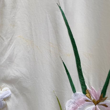 'Unisex' 80's～ "花" スーベニア 刺繍 ロング チャイナ ガウン SILK100% White