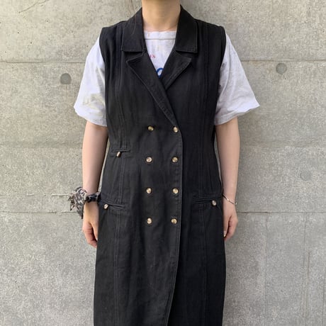 "Women's" ～90's strike A pose No Sleeve Denim Long Onepiece Lサイズ