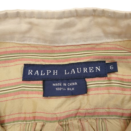 90's Ralph Lauren SILK 100% Band Collar Stripe Shirt