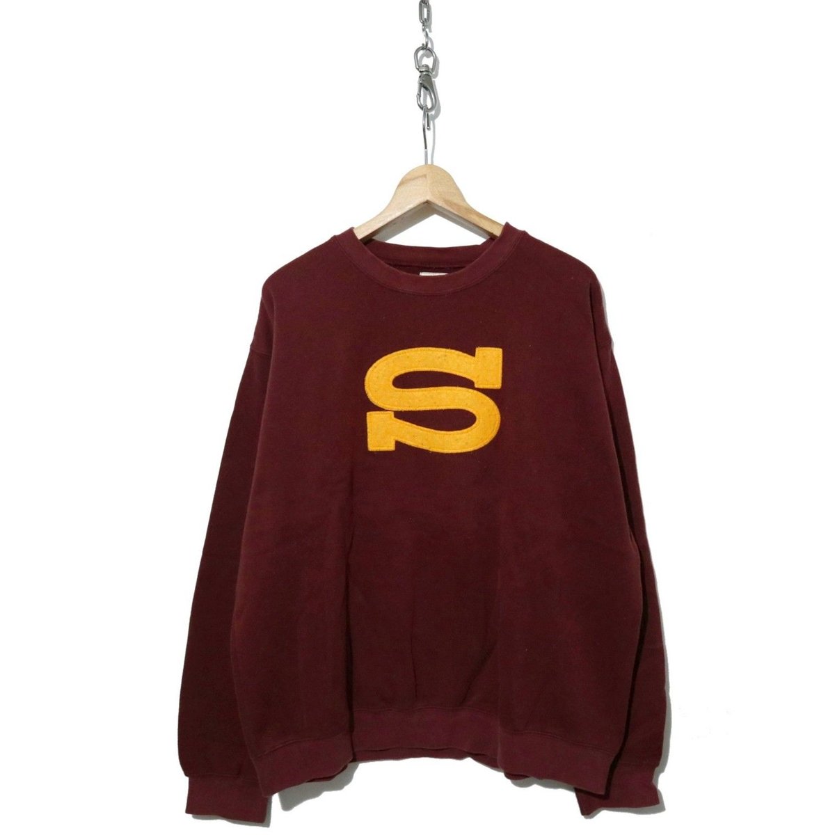 old STUSSY スカル フェルトワッペンスウェットブラウン ヴィンテージ