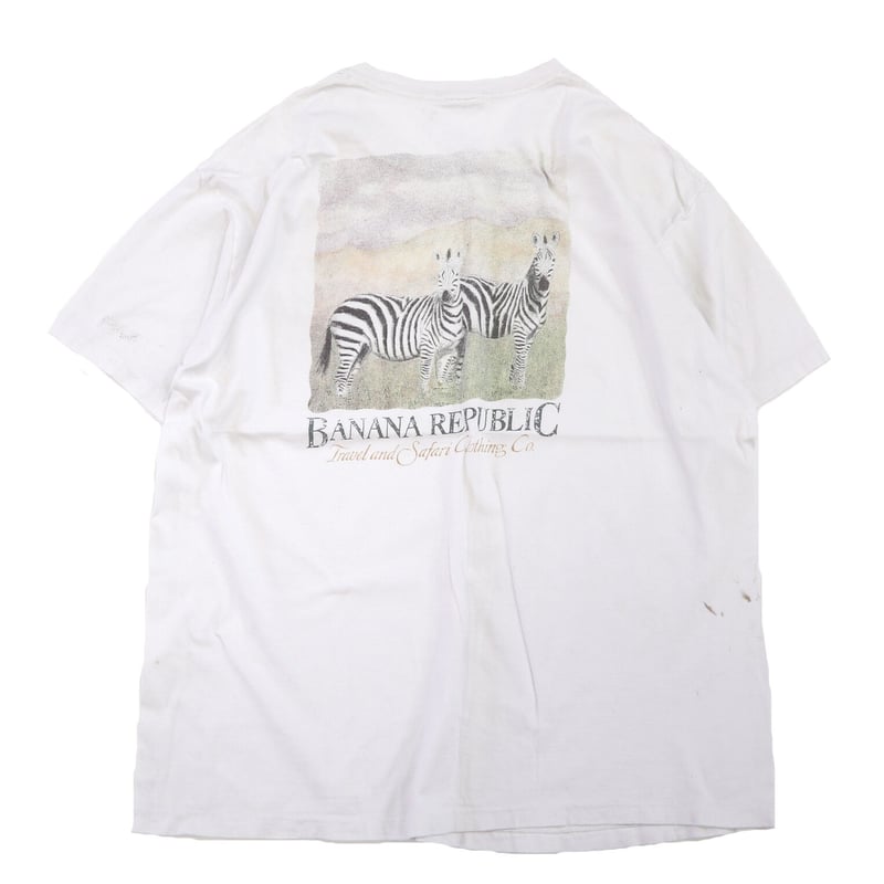 USA製 古着 80's バナナリパブリック アニマル ポケット Tシャツ 80年代 80s バナナリパブリック アニマル 動物 サファリ 白