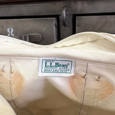 80's～90's L.L. Bean "1色タグ" "Leather Handle" "Zip Top" BOAT AND TOTE Canvas Bag