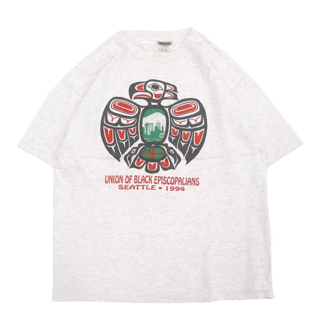 90's ONEITA "Haida Tribal" タトゥー プリント Tシャツ 杢グレー XLサイズ