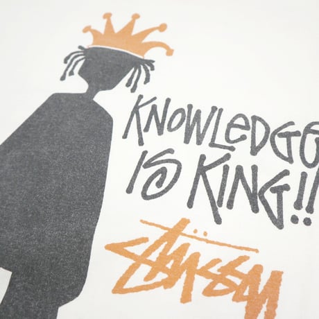 90's OLD STUSSY 白タグ "knowledge is king!!" Tシャツ Lサイズ USA製