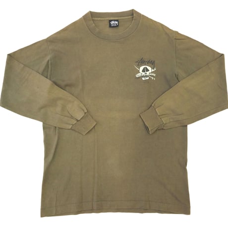 80's～90's OLD STUSSY 黒タグ "SKULL SURF" LS Tシャツ Mサイズ USA製
